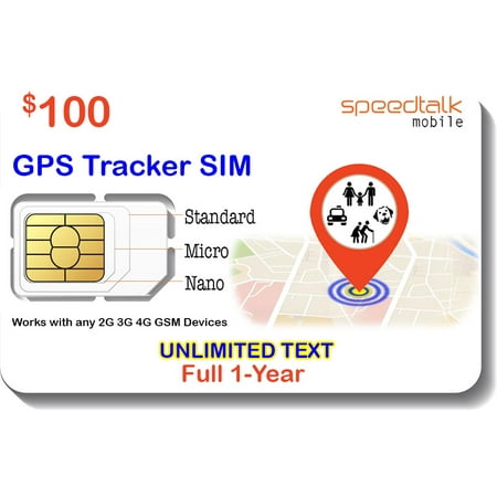 $100 GSM SIM Card for GPS Trackers - Pet Kid Senior Vehicle Tracking Devices - 1 Year