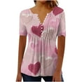 thumbnail image 2 of Valentines Day Blouses for Women, Heart Shirt Tunic, Short Sleeve V Neck Blouses Women's Valentine's Day Printed Short Sleeved Tops with V-Neck Button Pleats Shirts, 2 of 5
