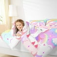 thumbnail image 4 of jejeloiu Happy Birthday Queen Comforter Set,Cute Unicorn Bedding Sets,Colorful Stars Rainbow Bedding Comforter Set For Girl Kids,Microfiber Bedroom Decor Reversible,3 Pieces, 4 of 8