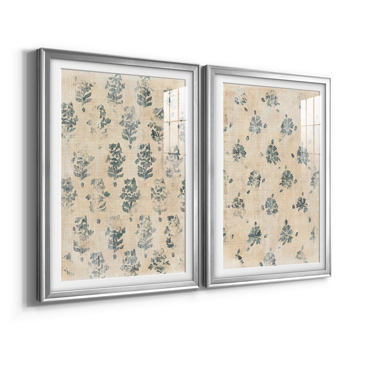Wexford Home Vintage Blockprint I Premium Framed Print, 22.5" x 30.5" - Ready to Hang, Silver (Set of 2)