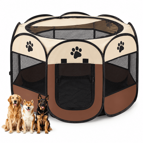 PHANCIR Foldable Octagon Pet Puppy Dog Playpen, Indoor/Outdoor Crate Tent Cage for Small Dogs, Portable Cat Playpen with Mesh Windows & Zippered Door