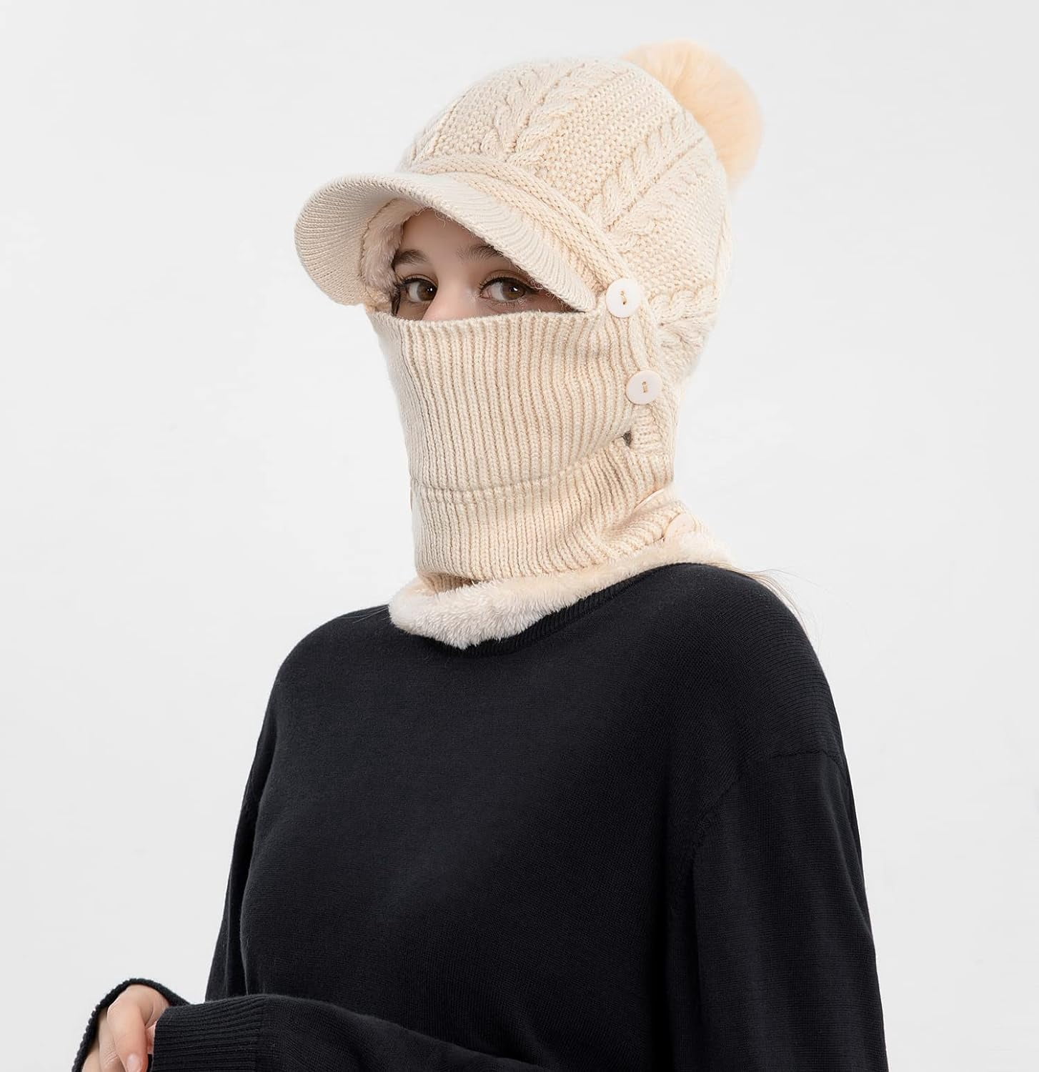 Zhengup Women Winter One Piece Beanie Hat Slouchy Fleece Balaclavas Face Mask Neck Scarf Set Earmuff Ski Snow Knit Hats