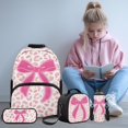 thumbnail image 2 of Aplkyhs Pink Leopard Bow Kids Backpack Set of 4 with Lunch Box Pencil Case and Water Bottle Carrier Includes Schoolbag with Front Pocket Elementary School Girls, 2 of 7