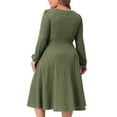 thumbnail image 4 of DARING DIVA Plus Size Knit Long Sleeve A Line Midi Pockets Dress 1X Army Green, 4 of 5