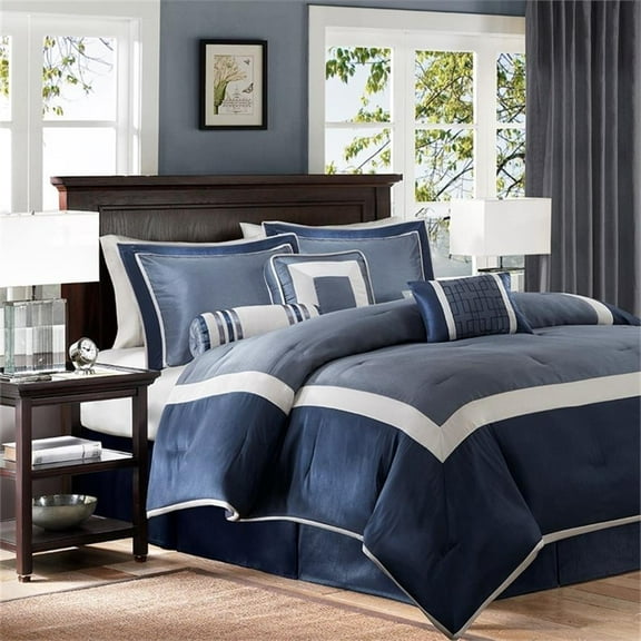 Pemberly Row Modern / Contemporary 7 Piece Comforter Set in Navy