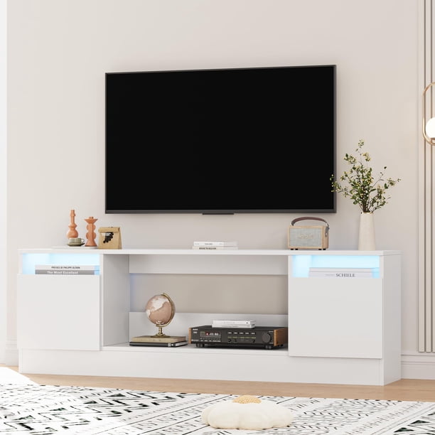 QinaQin Mueble para TV con gabinete de almacenamiento para pantallas de hasta 55 pulgadas, compatible con chimenea eléctrica de 36 pulgadas, color negro