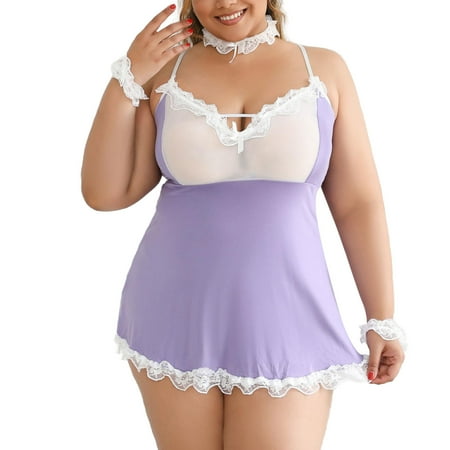 BYHONG Womens Plus Size Lingerie Lace Chemise Sexy Mesh Sleepwear Deep V Teddy Nightdress for Sexy Sexy Underwear S