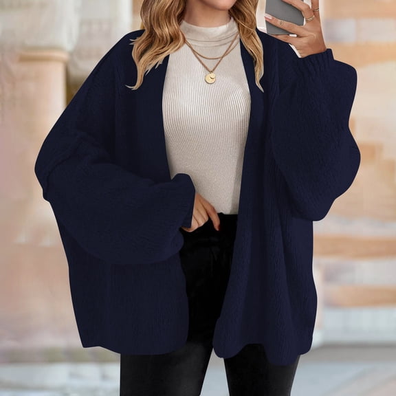 Delayuji Womens Oversized Cardigan Sweaters Open Front Chunky Knit Casual Loose Long Sleeve Spring Sweater Coats