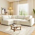 thumbnail image 2 of 133'' Sectional Sleeper Sofa, 4 Seaters Modular Sleeper Sofa Couch with Storage Armrest, Comfy Convertible Sofas with Ottomans, for Living Room, Beige, 2 of 9