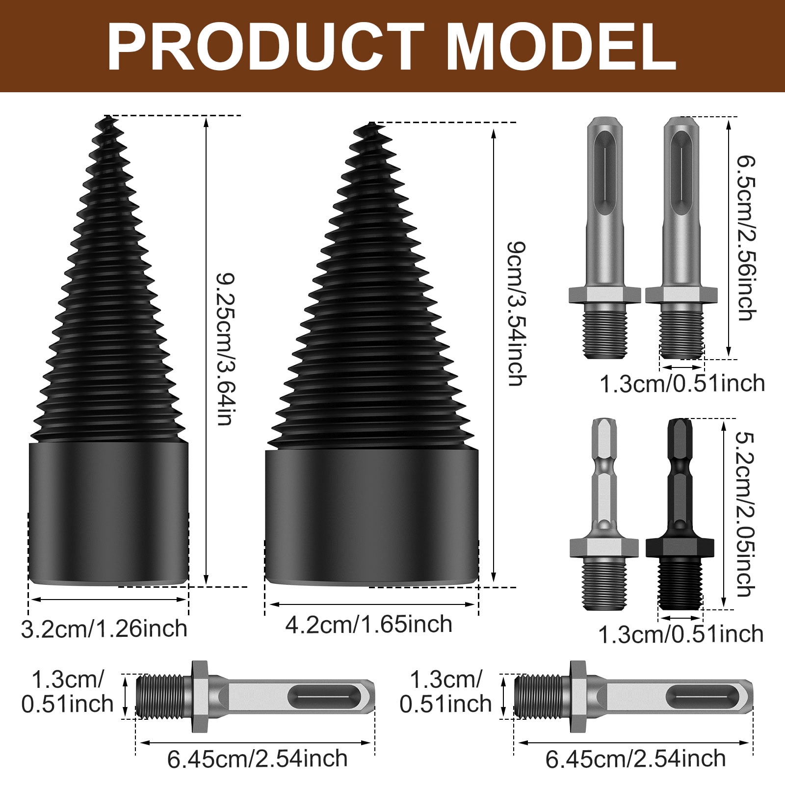 1/2Pcs Firewood Log Splitter 32mm 42mm High-Carbon Steel Wood Log Drill Bit with Hex/Round/Square Shank Titanium Coated Sturdy Wood Splitting Screw Cone for Electric Drill Camping