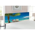 thumbnail image 2 of Seaside Headboard, Relaxing Scene on Vacation Beach Palm Tree Chairs and Boats Panoramic Picture, Upholstered Decorative Metal Bed Headboard with Memory Foam, Full Size, Green Blue, by Ambesonne, 2 of 4