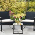 thumbnail image 2 of Homall Ensemble de 3 Pcs pour Patio Intérieur, Chaises Bistro en Rotin PE Rembourrées, Ensemble de 2 avec Table, Noir/blanc, 2 of 9
