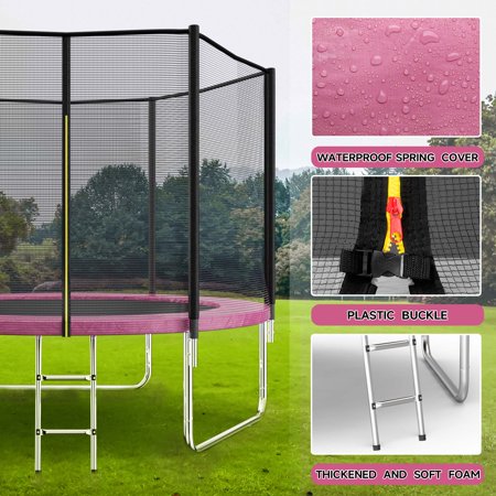 AOTOB 8FT Trampoline for Kids/Adults, Backyard 600 LBS Trampoline with Safety Enclosure Net/Ladder,Pink