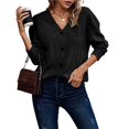 thumbnail image 3 of Suéter de Punto con Botones para Mujer, Camiseta Holgada Informal de Larga con Cuello en V para Otoño e Invierno Negro M, 3 of 7