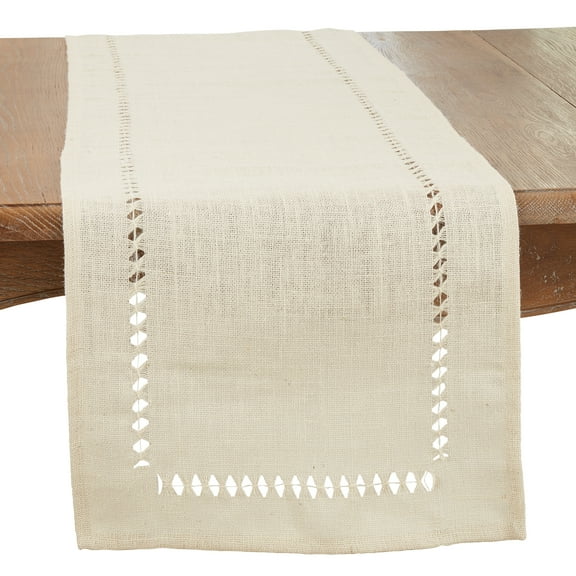 Saro Lifestyle Organic Charm Jute Hemstitch Table Runner