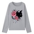 thumbnail image 5 of Moda mujer primavera otoño impreso manga larga cuello redondo Casual Tee Tops Pompotops FGAJ1441, 5 of 5