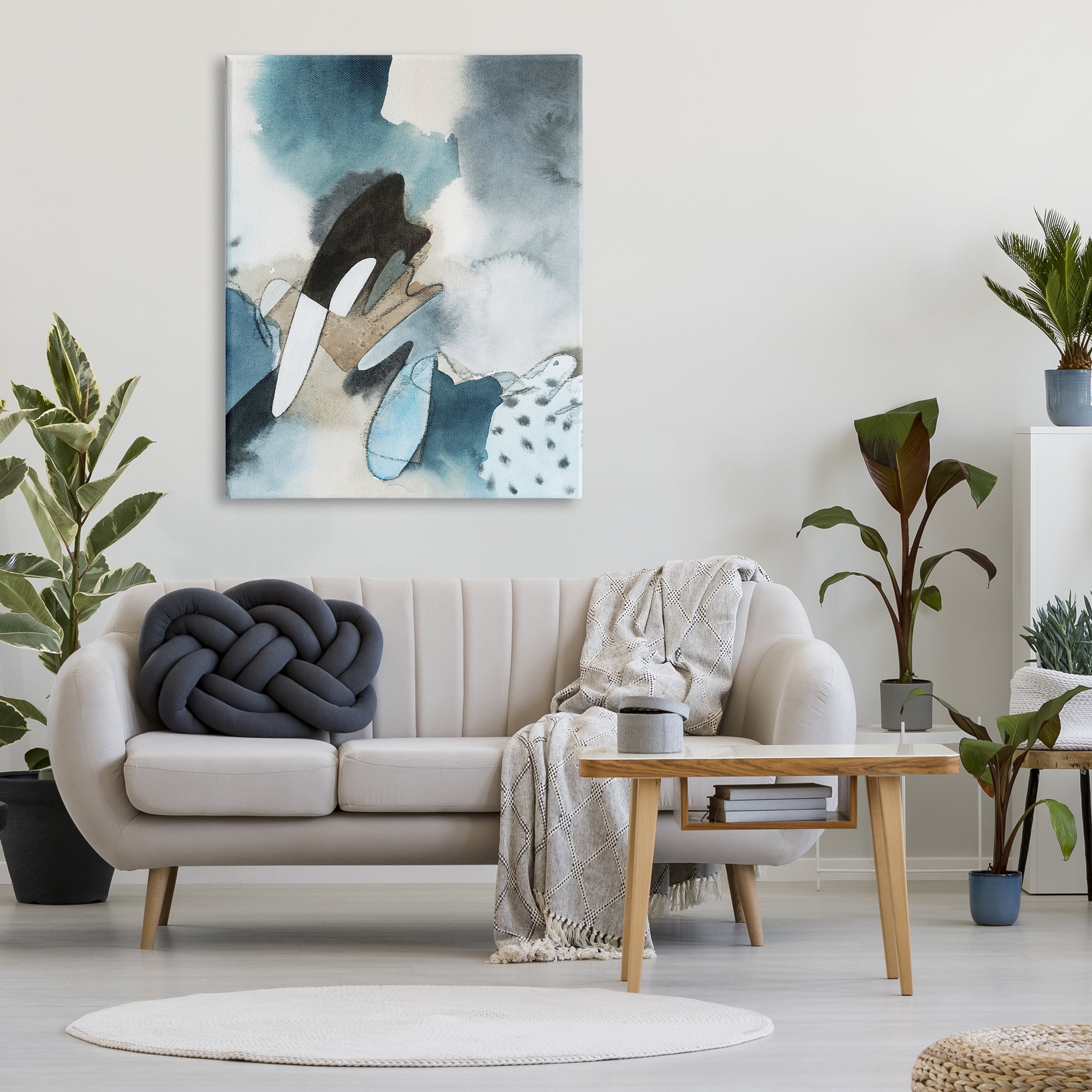 Stupell Industries Fluid Blue Geometric Shapes Abstract Paint Scribbles Painting Gallery Wrapped Canvas Print Wall Art, Design by Grace Popp