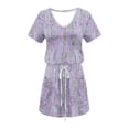 thumbnail image 3 of Mini Vestido de Verano Color Sólido Cuello en V Manga Corta Vestido de Becerro Medio, Vestido Corto de Verano, 3 of 5