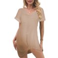thumbnail image 1 of Vestido de punto para mujer - Vestido corto de playa con cuello en V y manga corta para piscina/fiesta en la playa, 1 of 4