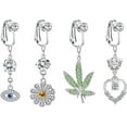 thumbnail image 1 of ORUYROP 4Pcs Belly Button Fake Earrings Dangle Fake Belly Ring Non Piercing Clip on Belly Button Rings for Women, 1 of 7