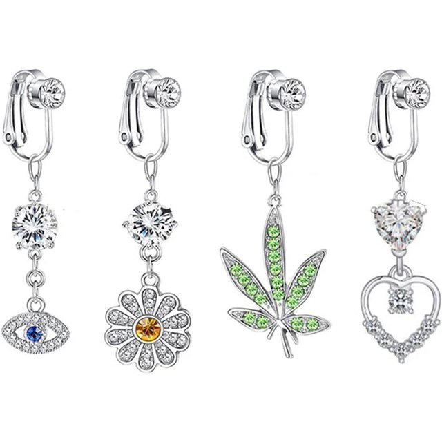 ORUYROP 4Pcs Belly Button Fake Earrings Dangle Fake Belly Ring Non Piercing Clip on Belly Button Rings for Women