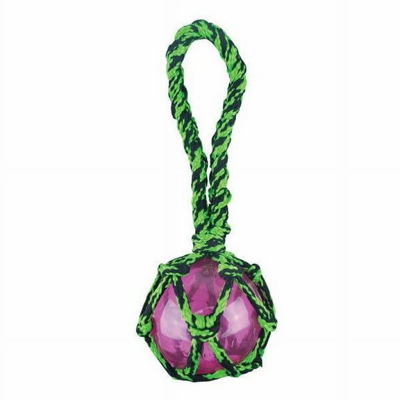 Dog Toy Paracord Rope Tug & Ball Tough Squeaky Fetch Chew Pick Blue or Green 11" (Green)