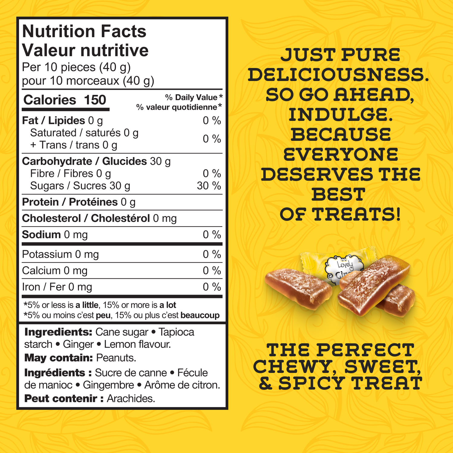Lovely Candy Co. Lemon Ginger Chews, Made with Real Ginger, Individually Wrapped Ginger Candy, 5 Ounce (Pack of 3) | Gluten-Free, Non-GMO, NO Artificial Ingredients, NO High Fructose Corn Syrup
