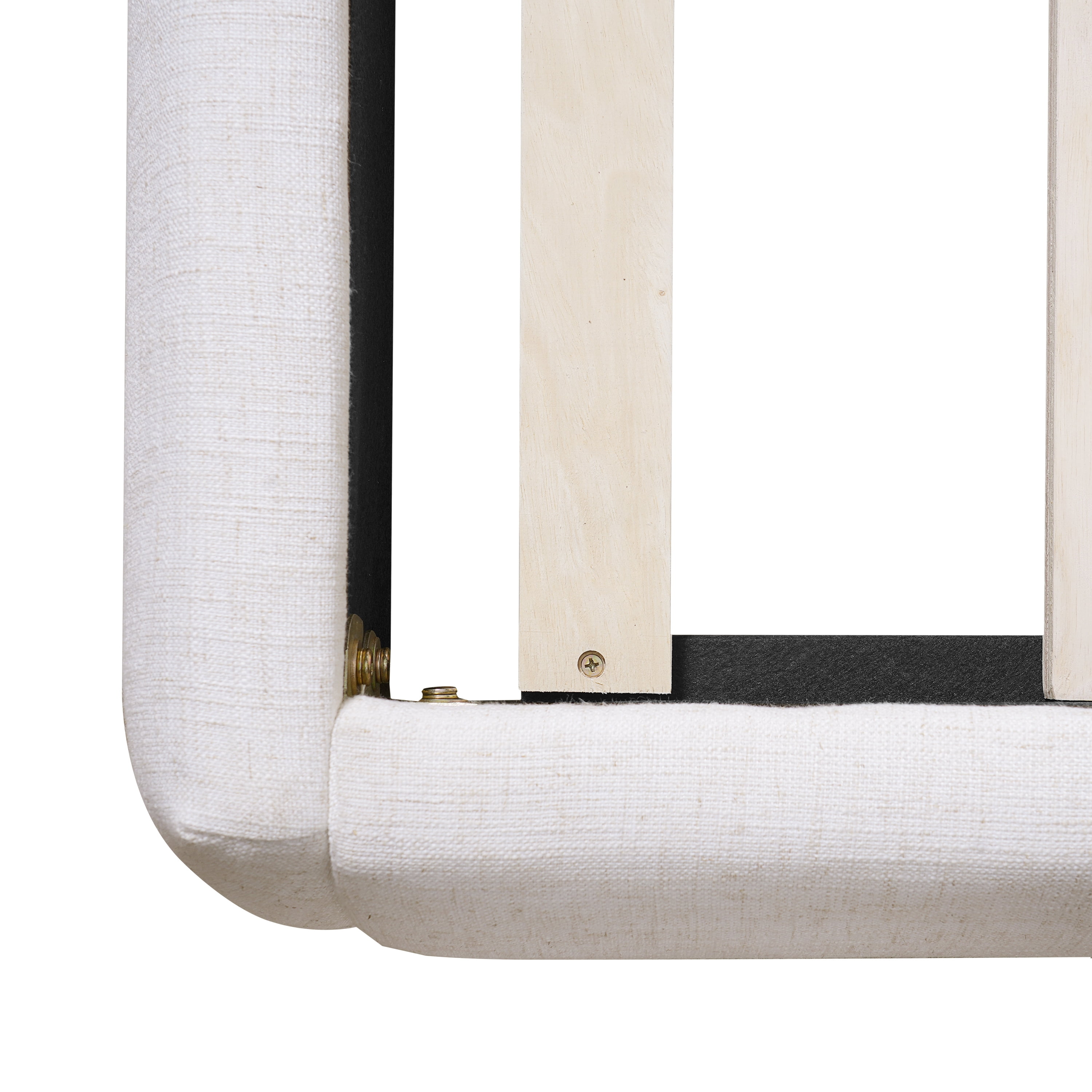 King Size Upholstered Platform Bed With Linen Fabric Pillow-Back Headboard, White