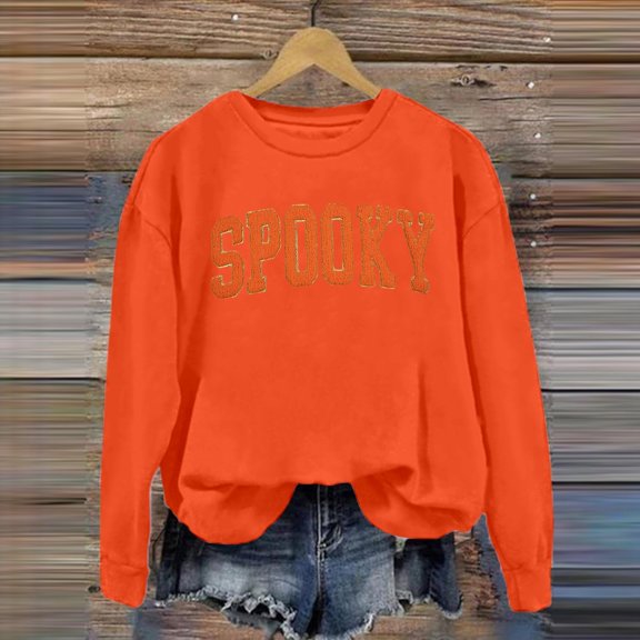 FASHOFT Halloween Sweatshirt for Women Cute Ghost Spooky Season Sweaters Halloween Ghost Sweatshirts Spooky Season Sweater Graphic Tees Pumpkin Long Sleeve Shirt Fall Crewneck Tops Orange XXL