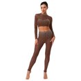 thumbnail image 2 of inlzdz Women Sparkle Gymnastics Workout Crop Top with Yoga Leggings 2 Piece Dance Outfit Activewear Umber L, 2 of 6