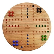 Marbles Board Game 14 inch Diameter Solid Oak Wood 4 Player Hand Painted Holes