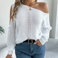 thumbnail image 6 of Fiaer Womens Sweater Cold Shoulder Hollow out Knitted Pullover Long Sleeve Loose Fit Casual Fashion Warm Tops White XL, 6 of 6