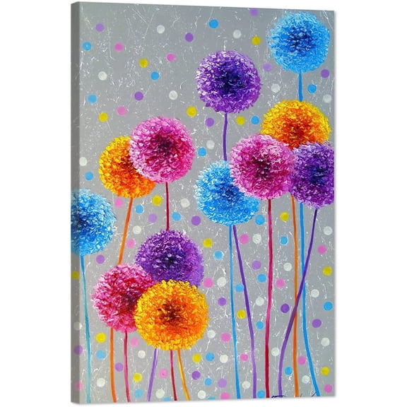 Dandelion Canvas Wall Art, Colorful Dandelion Prints Pictures for Boy Girl Room Decoration Gift, Abstract Dandelion Floral Canvas Framed Artwork for Home Wall Decor Ready to Hang 12x18"