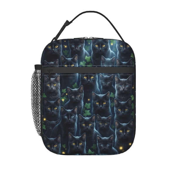 Black Cat Insulated Lunch Box Portable Lunch Bag With Detachable Handle,Reusable Lunchbox For Men Women Office, Work, Picnic, Travel
