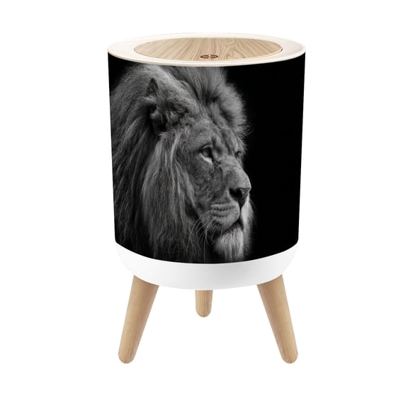 Small Trash Can with Lid Lion Black white head shot an adult Lion 1.8 Gallon Dog Proof Trash Can Round Garbage Can Waste Bin Wastebasket for Bathroom Bedroom Living Room