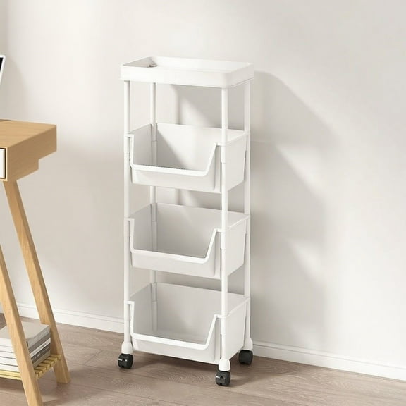 Btomtd Large Capacity Movable Plastic Storage Rack, Multi Layer Shelving Unit with Wheels, Item Organizer Shelf for Living Room Bedroom Kitchen Bathroom 12"W x 8"D x 35"H, 4-Tier