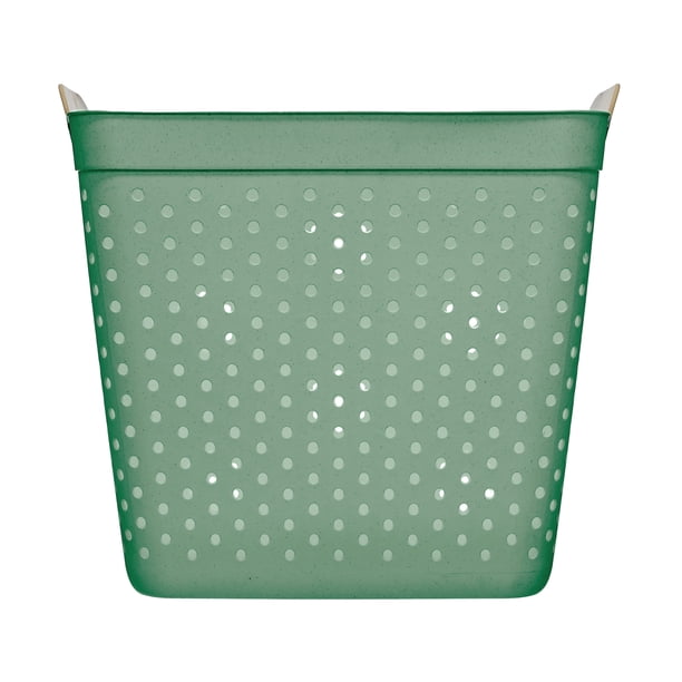 Mainstays Plastic Rectangle Laundry Basket, Sage Green, 2 Bushel