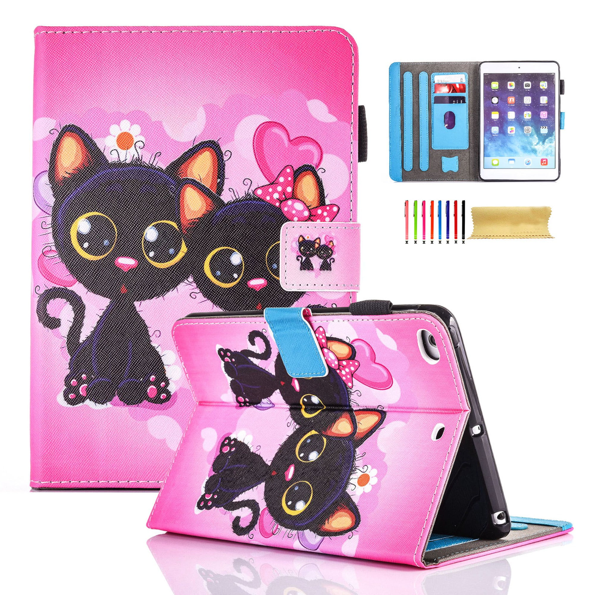 Flip Case for New iPad 9.7 2017,Smart Leather Cover for New iPad 9.7 2017,Herzzer Retro Pretty Tree Butterfly Cat Design Wallet Folio Case Full Body PU Leather Protective Stand Cover with Inner Soft Silicone Shell for New iPad 9.7 2017 1 x Free Black Cel