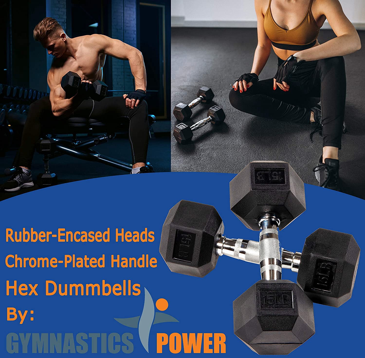 Gymnastics Power Hex Dumbbells Exercise & Fitness Weights Dumbbell for Women & Men (40 lb, Single)