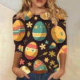 thumbnail image 2 of Womens Easter Outfit Cute Easter Bunny Shirts 3/4 Sleeve Printed Blouses Crew Neck Casual Tunic Tops Loose Fit Comfy T-Shirt, 2 of 5