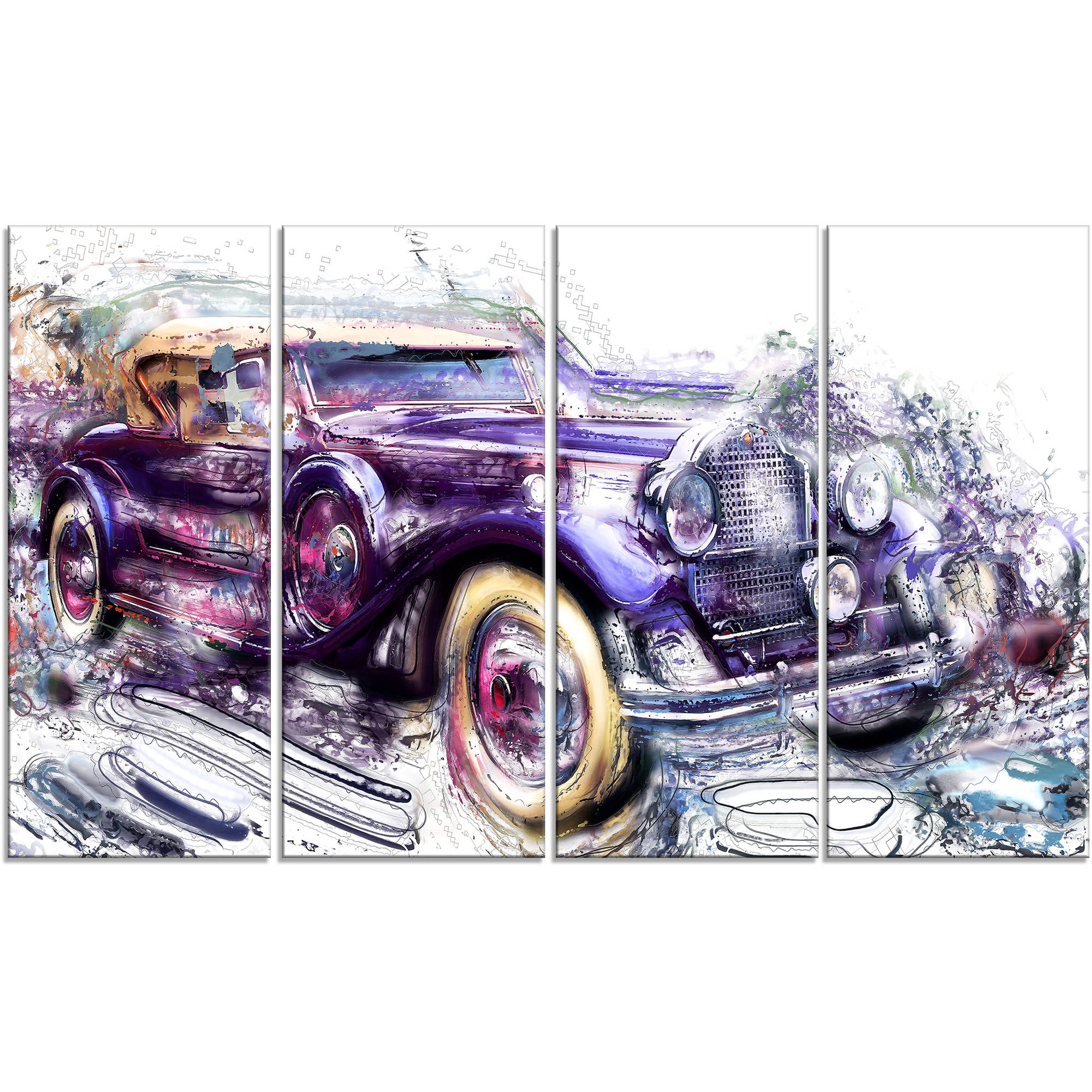 DESIGN ART Abstract Vintage Cruiser Car Large Gallery Wrapped Canvas - Multi-color