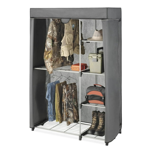 Mueble de varilla doble, Deluxe Closet, Plata con cubierta gris., Almacenaje, 1