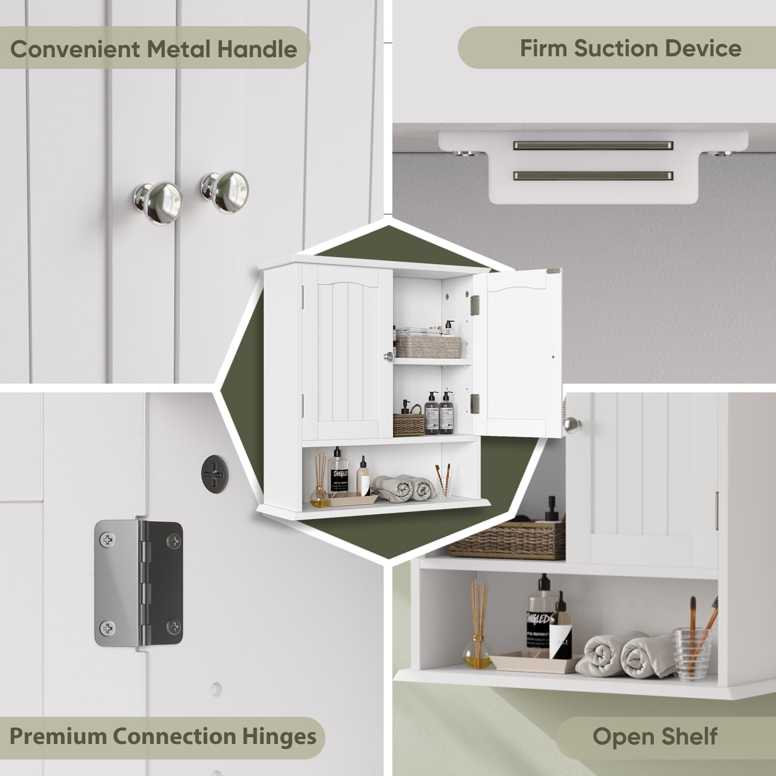 Smuxee Bathroom Wall Storage Cabinets with Door and Open Shelves,over The Toilet Storage,White Small