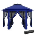 thumbnail image 2 of Outsunny 13' x 13' Pop Up Gazebo Hexagonal Canopy with 6 Zippered Mesh Netting, 2-Tier Roof Event Tent with Steel Frame for Patio Backyard, Dark Blue, 2 of 9