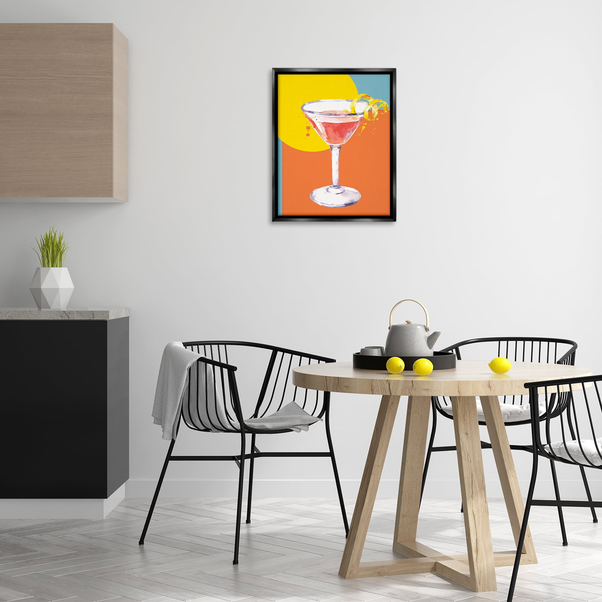 Stupell Industries Modern Cocktail Lemon Peel Food & Beverage Painting Black Floater Framed Canvas Art Print Wall Art, 17 x 21