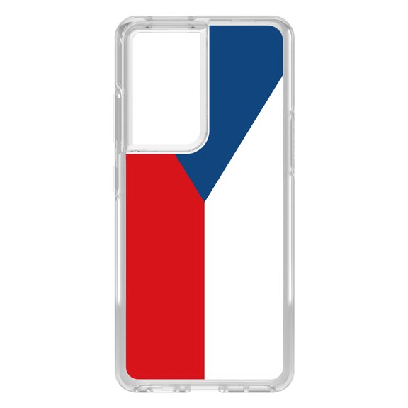 DistinctInk Clear Shockproof Hybrid Case for Galaxy S21 ULTRA 5G (6.8" Screen) - TPU Bumper, Acrylic Back, Tempered Glass Screen Protector - Czech Republic Flag