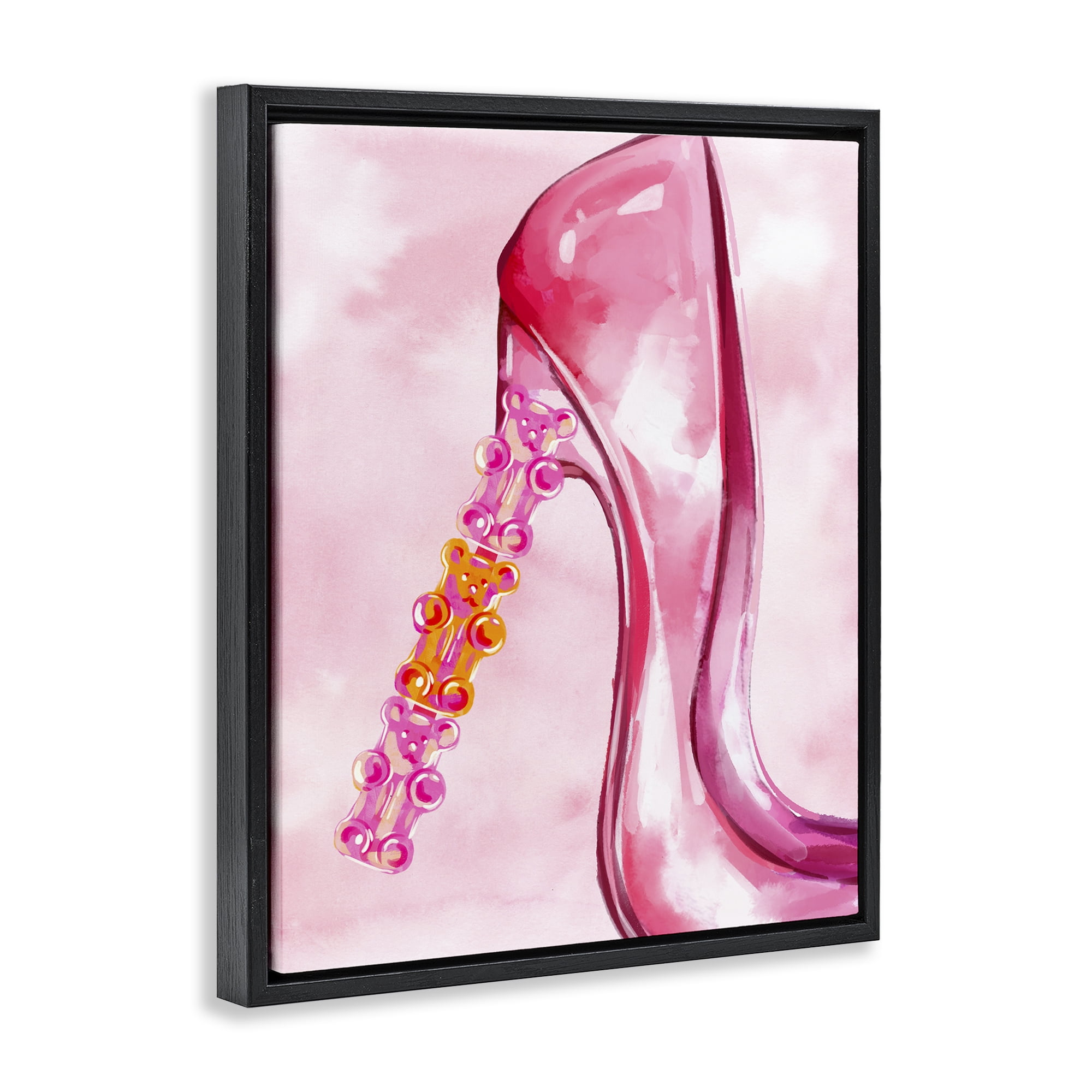 Stupell Industries Candy Bear Heel Beauty & Fashion Painting Black Floater Framed Art Print Wall Art, 25 x 31