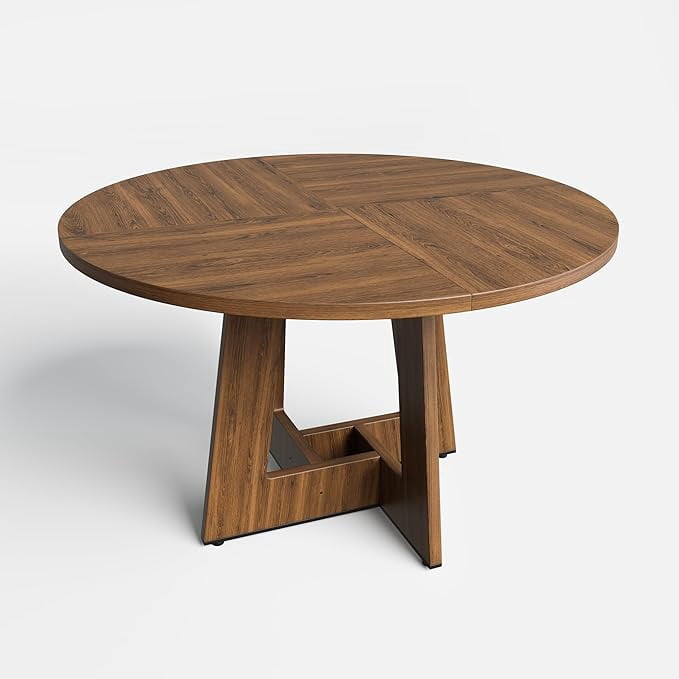 Gelloan 47" Round Dining Table for 4-6 Persons, Modern Farmhouse Wooden Kitchen Table for Dining Room Kitchen,Brown (Only Table)