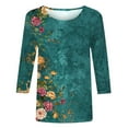 thumbnail image 4 of CYMMPU 3/4 Sleeve Blouses for Women Dressy Casual Flower Printed Round Neck Loose Fit Spring Tops Summer Trendy Shirts Tunic Tops Lightweight Basic Tees Multicolor XXXXXL, 4 of 5