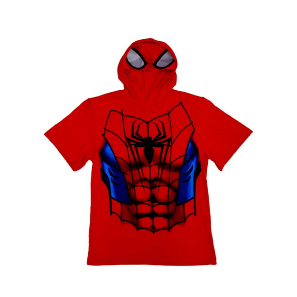 Spider-Man Marvel Boys Hooded Costume T-Shirt W/ Mesh Mask Large -  Walmart.com